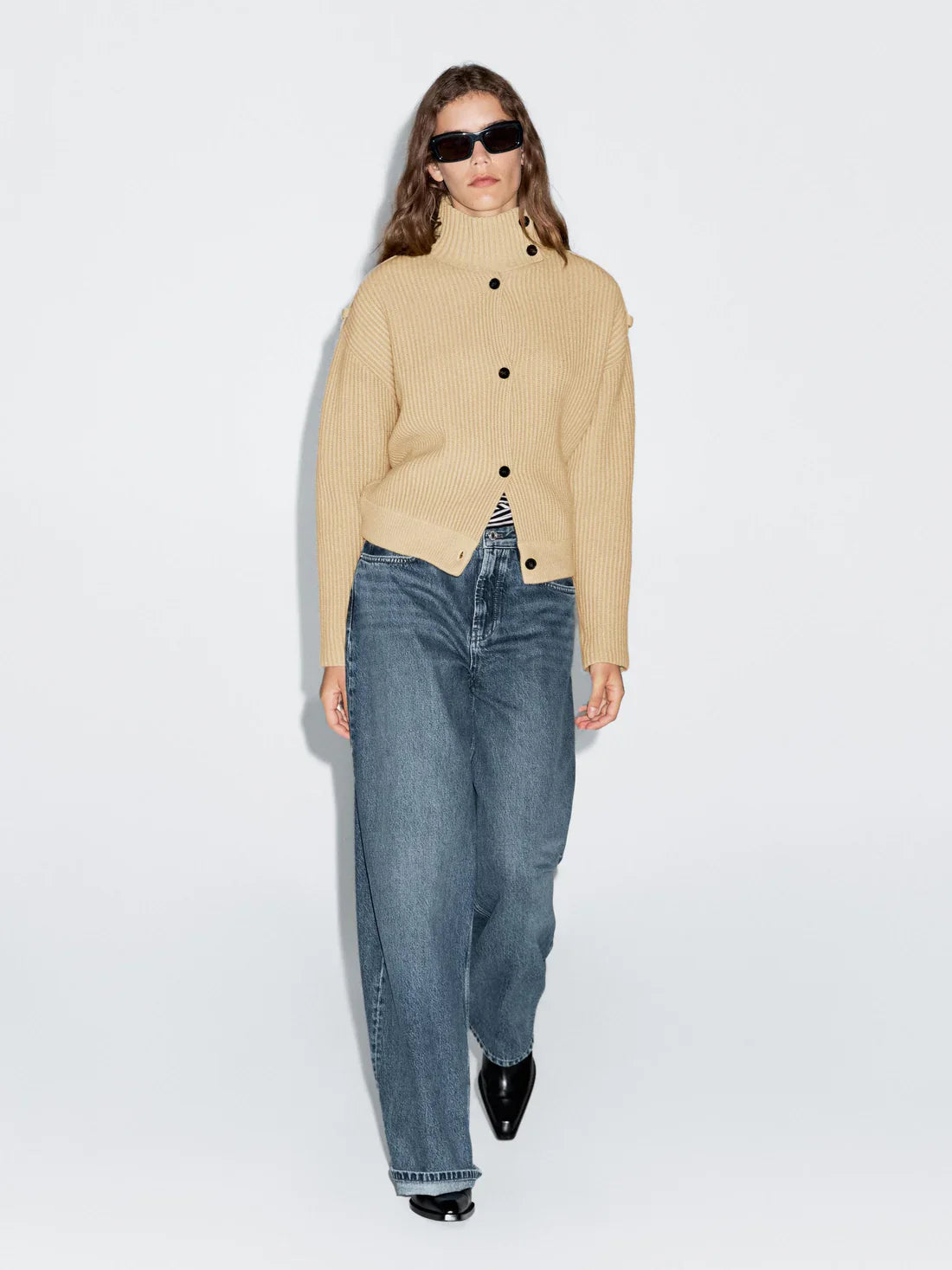 Cardigan a collo alto in lana