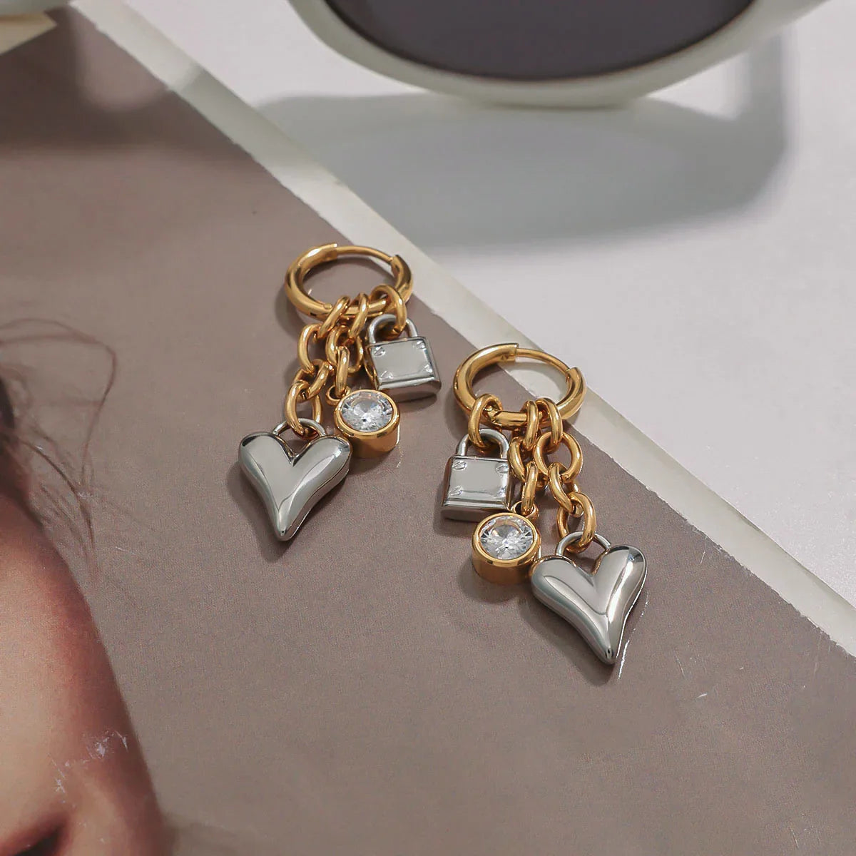 Sabelle Heart & Lock Earrings