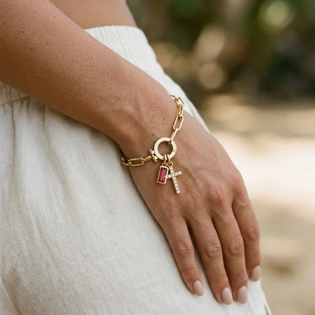 Sidony Birthstone Cross Bracelet
