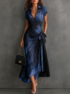 HARPER | Abstract Print Wrap Midi Dress with Tie-Waist Detail