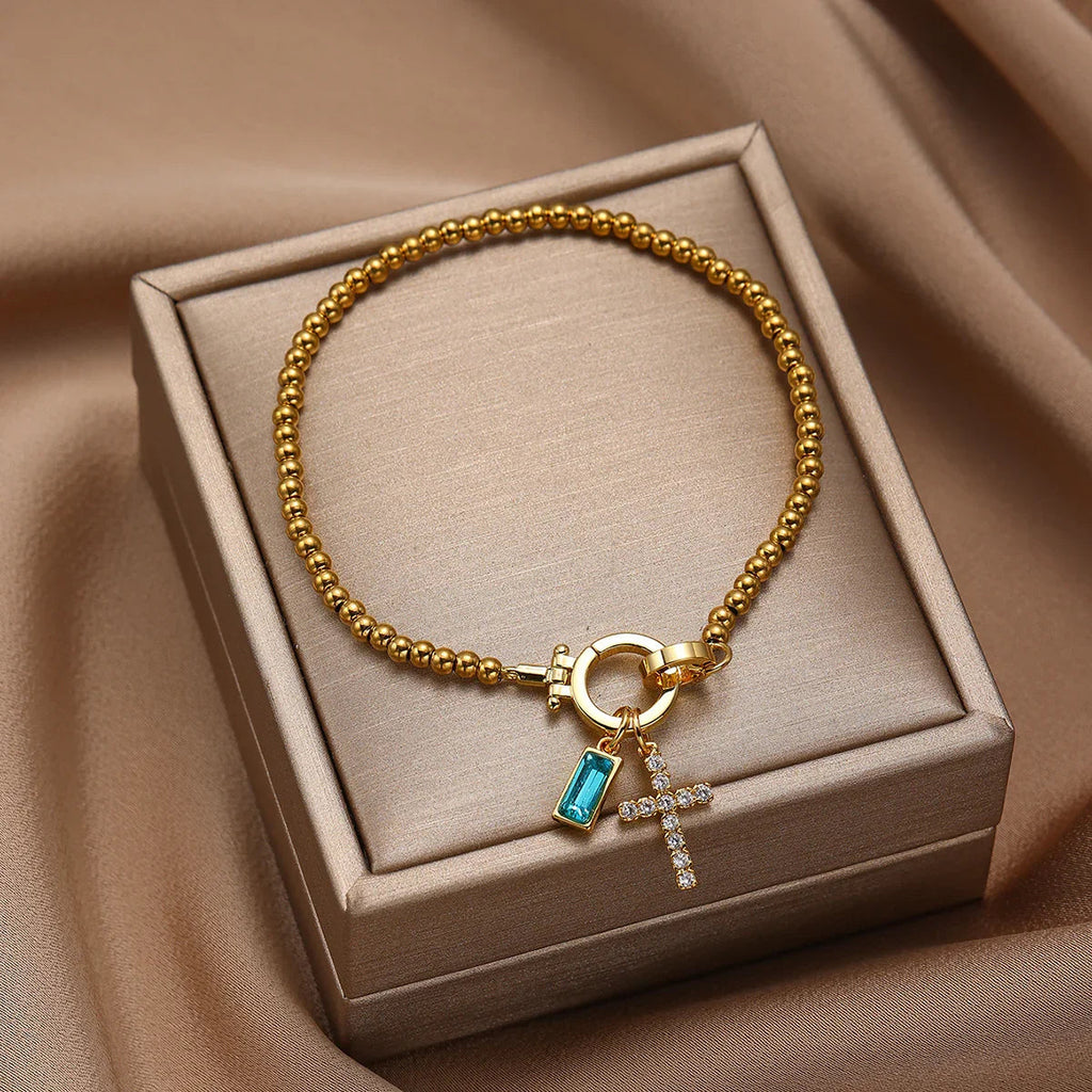 Rosabel Birthstone Cross Bracelet