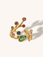 Blattring mit bunten Zirkonia Gold