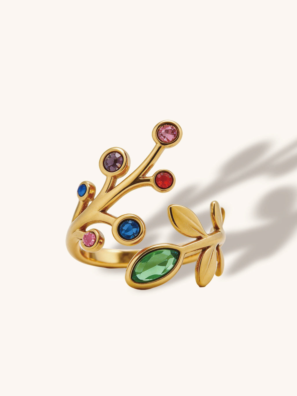 Blattring mit bunten Zirkonia Gold