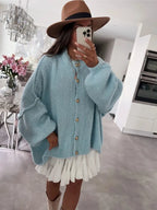 Women's Long-sleeved Round-neck Solid Color Sweater Autumn And Winter Loose British Style Button Knitted Cardigan Sweater Jacket