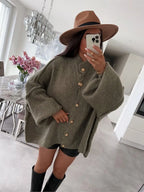Women's Long-sleeved Round-neck Solid Color Sweater Autumn And Winter Loose British Style Button Knitted Cardigan Sweater Jacket