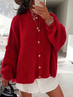 Women's Long-sleeved Round-neck Solid Color Sweater Autumn And Winter Loose British Style Button Knitted Cardigan Sweater Jacket