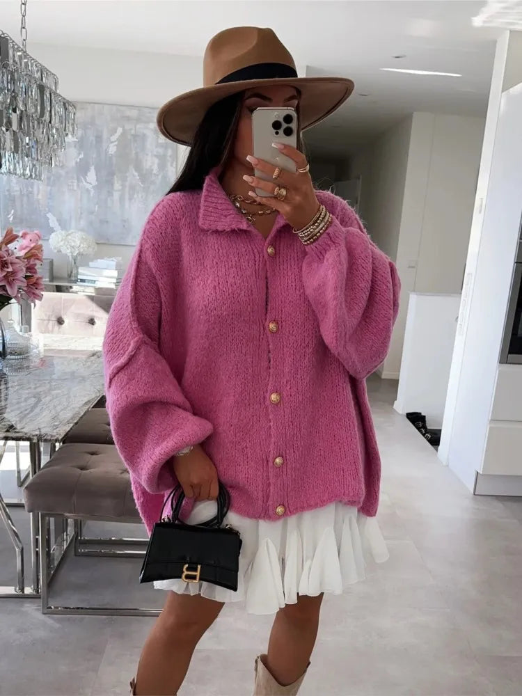Women's Long-sleeved Round-neck Solid Color Sweater Autumn And Winter Loose British Style Button Knitted Cardigan Sweater Jacket