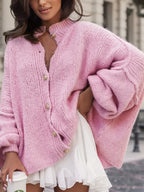 Women's Long-sleeved Round-neck Solid Color Sweater Autumn And Winter Loose British Style Button Knitted Cardigan Sweater Jacket