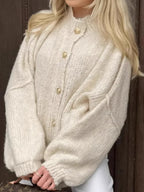Women's Long-sleeved Round-neck Solid Color Sweater Autumn And Winter Loose British Style Button Knitted Cardigan Sweater Jacket