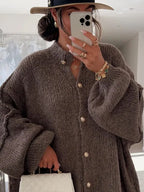 Women's Long-sleeved Round-neck Solid Color Sweater Autumn And Winter Loose British Style Button Knitted Cardigan Sweater Jacket