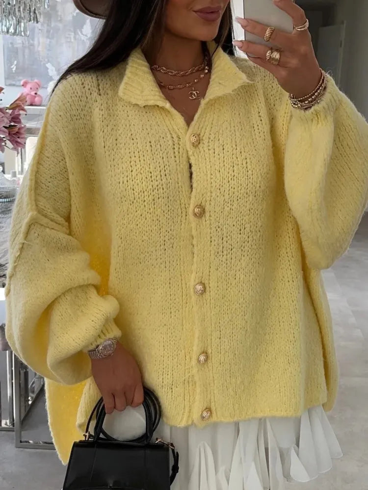 Women's Long-sleeved Round-neck Solid Color Sweater Autumn And Winter Loose British Style Button Knitted Cardigan Sweater Jacket