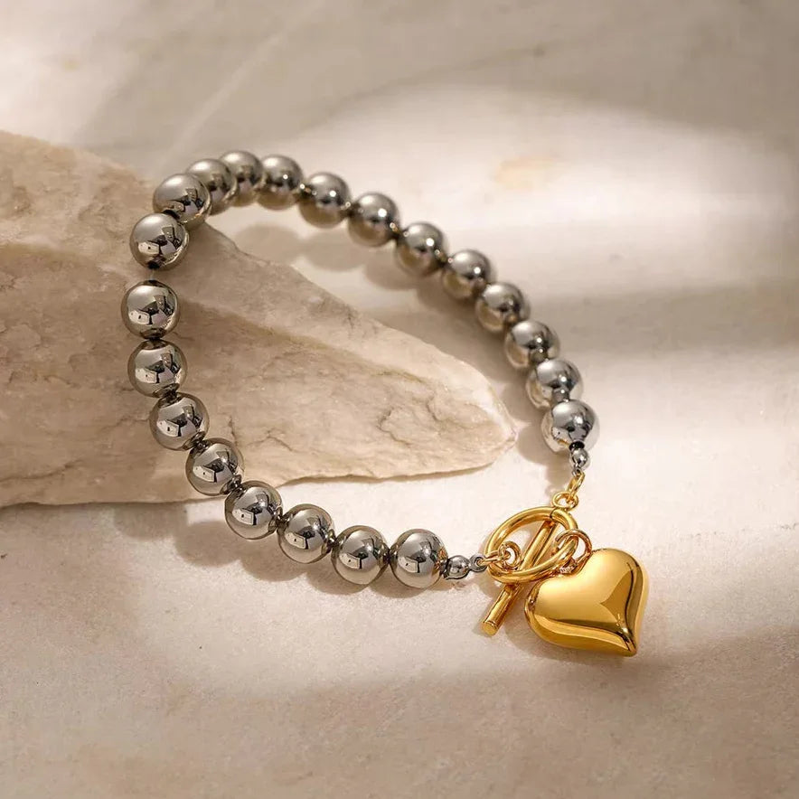 Calla Chunky Bead Heart Bracelet