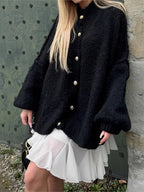 Women's Long-sleeved Round-neck Solid Color Sweater Autumn And Winter Loose British Style Button Knitted Cardigan Sweater Jacket