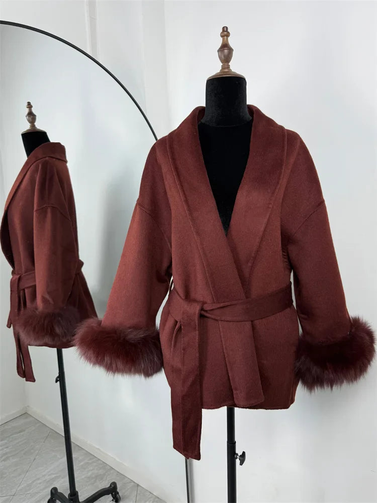 Fur Cuff Belted Coat