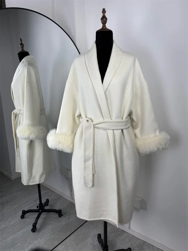 Fur Cuff Belted Coat