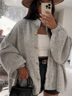 Women's Long-sleeved Round-neck Solid Color Sweater Autumn And Winter Loose British Style Button Knitted Cardigan Sweater Jacket
