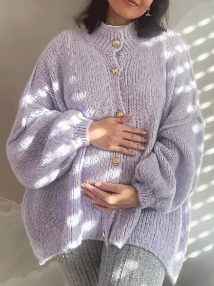 Women's Long-sleeved Round-neck Solid Color Sweater Autumn And Winter Loose British Style Button Knitted Cardigan Sweater Jacket