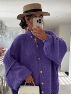 Women's Long-sleeved Round-neck Solid Color Sweater Autumn And Winter Loose British Style Button Knitted Cardigan Sweater Jacket
