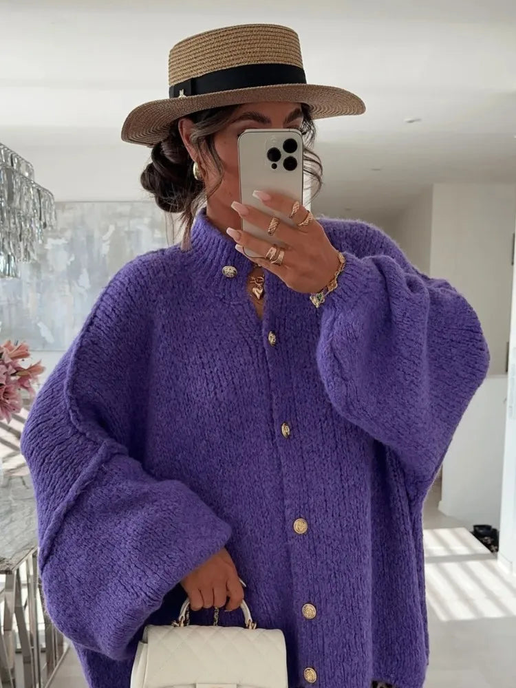 Women's Long-sleeved Round-neck Solid Color Sweater Autumn And Winter Loose British Style Button Knitted Cardigan Sweater Jacket