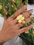 Blattring mit bunten Zirkonia Gold