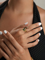 Blattring mit bunten Zirkonia Gold