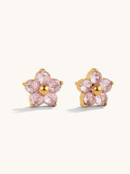 Pink Sparkling Flower Ohrstecker Gold