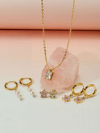 Pink Sparkling Flower Ohrstecker Gold