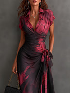 HARPER | Abstract Print Wrap Midi Dress with Tie-Waist Detail